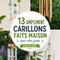 Un jardin avec des carillons artisanaux colorés qui ajoutent une ambiance joyeuse.