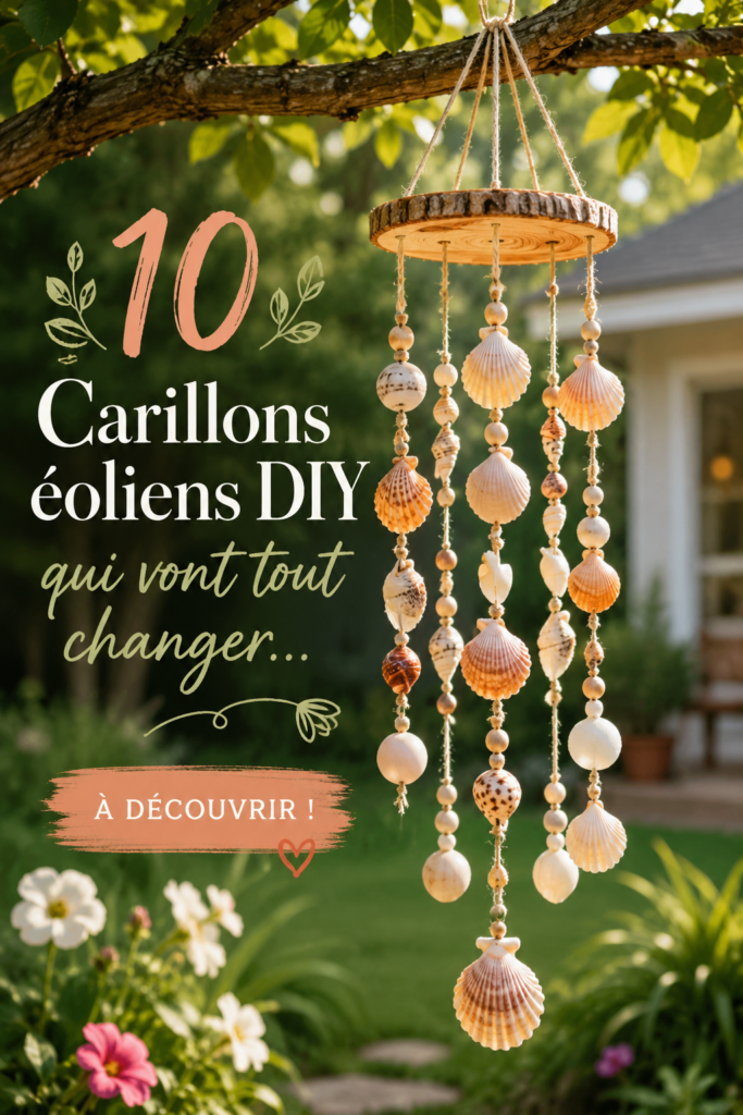 Carillons DIY colorés en matériaux recyclés dans un jardin