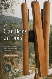 Un élégant carillon en bois fait main suspendu dans un jardin.