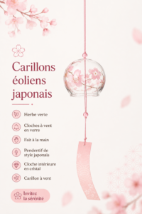 Carillon éolien japonais en verre suspendu dans un intérieur apaisant