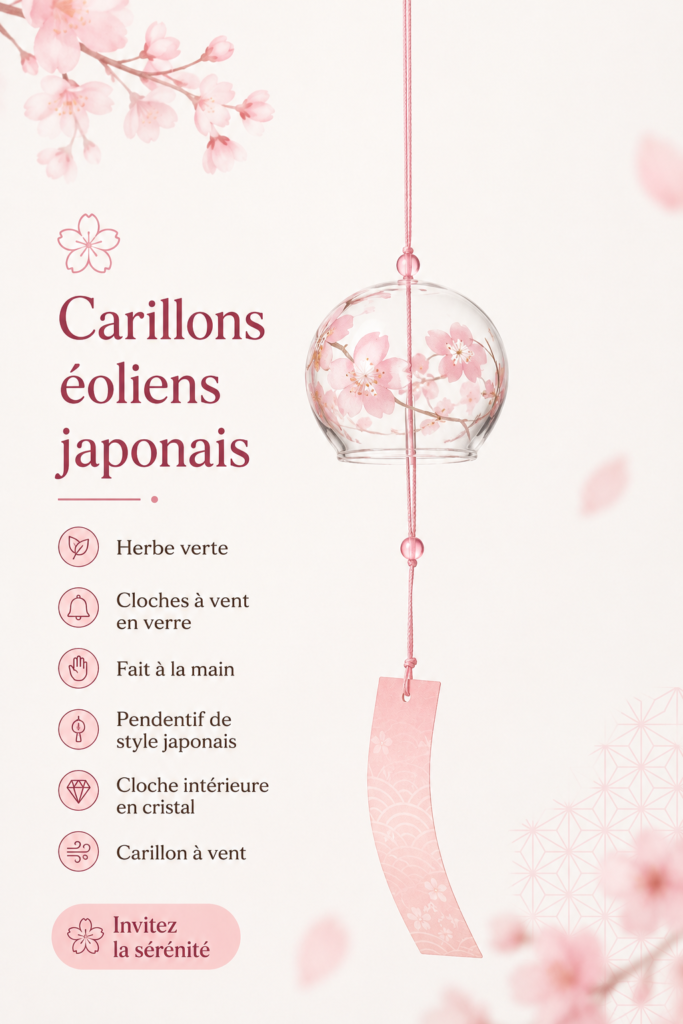 Carillon éolien japonais en verre suspendu dans un intérieur apaisant