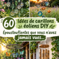 Carillons DIY colorés suspendus dans un jardin ensoleillé