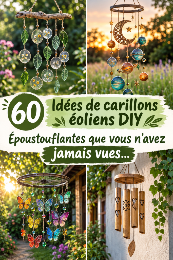 Carillons DIY colorés suspendus dans un jardin ensoleillé