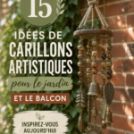 Carillons en bois suspendus décorant un jardin verdoyant