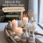 Décoration d'une fête sur le thème de la plage avec des éléments marins et des couleurs vives.