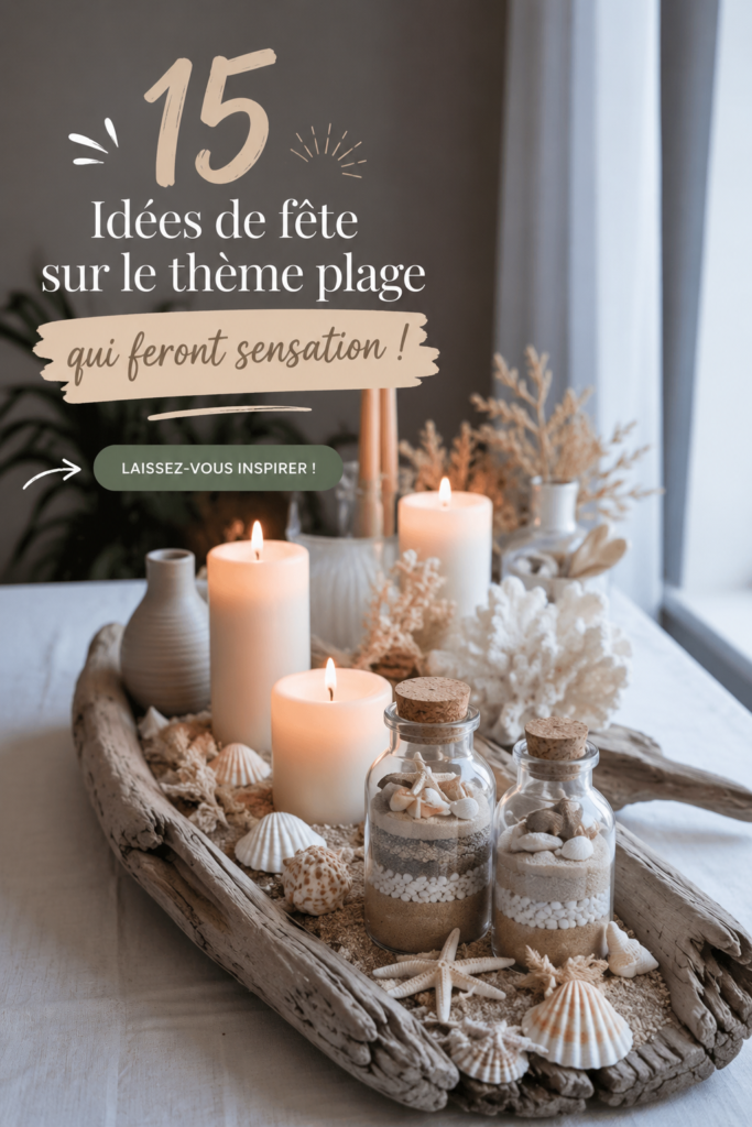 Décoration d'une fête sur le thème de la plage avec des éléments marins et des couleurs vives.