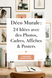 Une pièce chaleureuse avec une décoration murale inspirante comprenant des cadres et affiches.