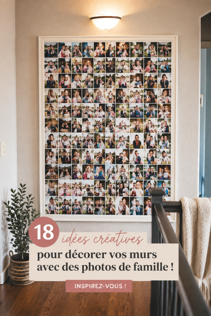 Mur décoré avec une galerie de photos de famille dans un salon chaleureux