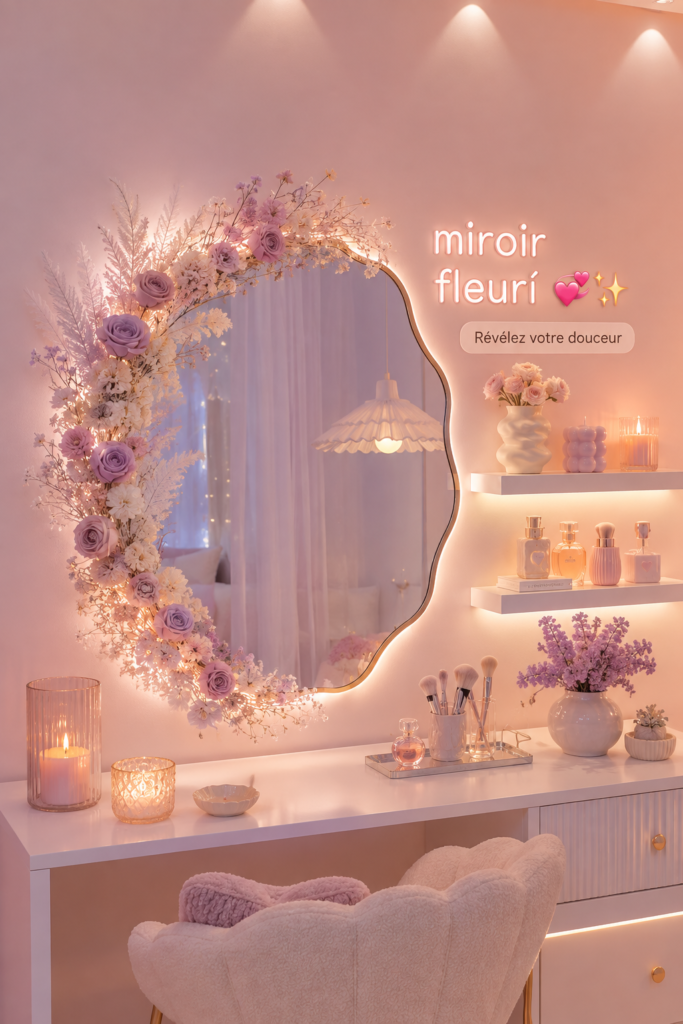 Miroir floral élégant dans un intérieur chaleureux