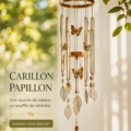 Mobile décoratif en forme de papillons suspendu dans un espace intérieur chaleureux