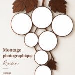 Montage photo créatif sur un mur, mettant en valeur des souvenirs familiaux.