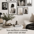 Un mur de cadres harmonieux avec des photos de famille sur fond blanc.