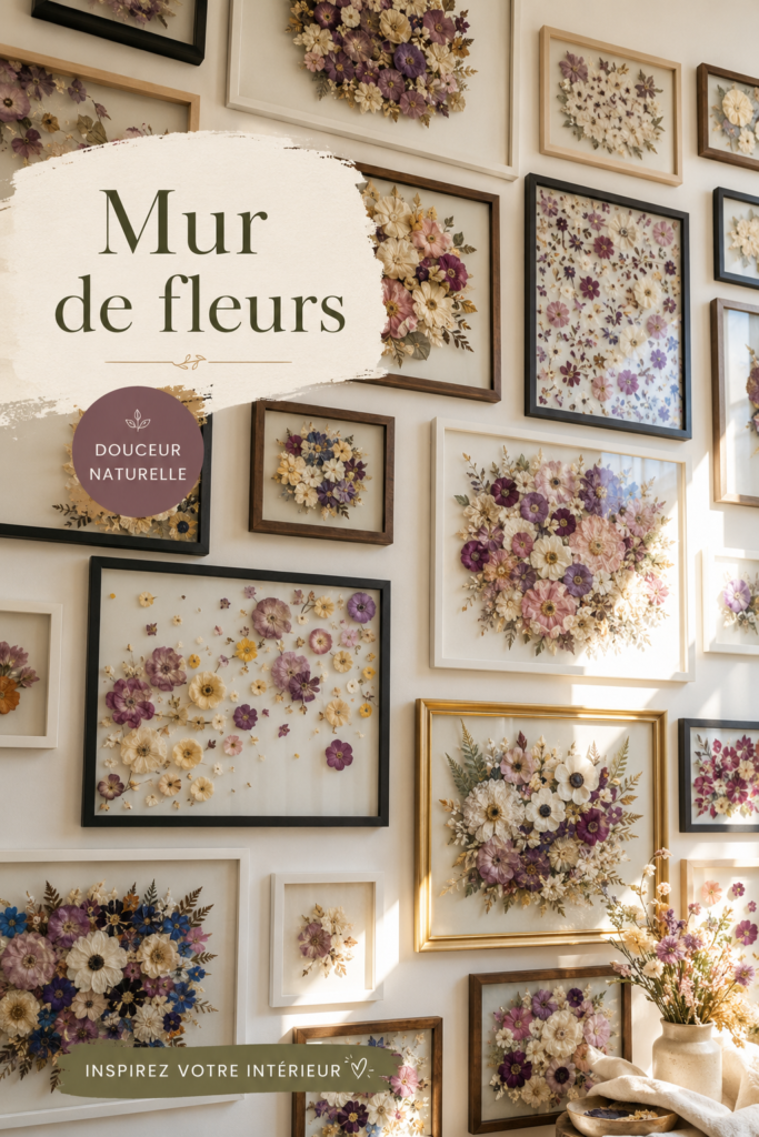 Mur de fleurs colorées créant une ambiance chaleureuse dans un intérieur