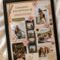 Un cadre photo personnalisé avec des souvenirs de famille, décorant un intérieur chaleureux.