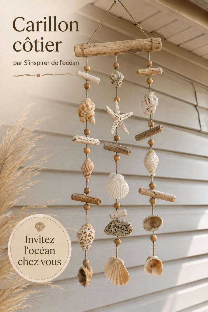 Suspension en coquillage décorative ajoutant une ambiance marine à la pièce