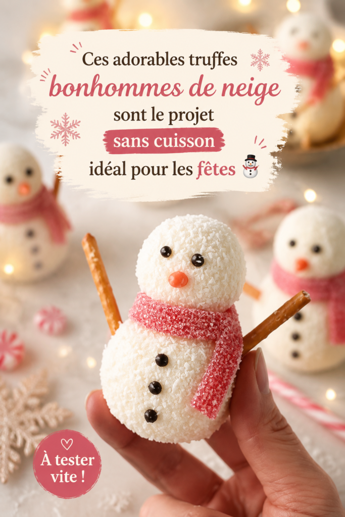 Truffes bonhomme de neige sur une table de fête