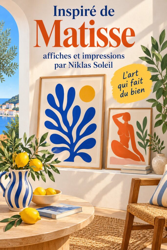 Affiche colorée inspirée de Matisse dans un salon moderne