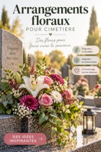 Arrangement floral élégant pour cimetière avec différentes fleurs colorées