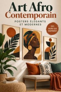 Un poster d'art afro contemporain élégant accroché dans un salon moderne