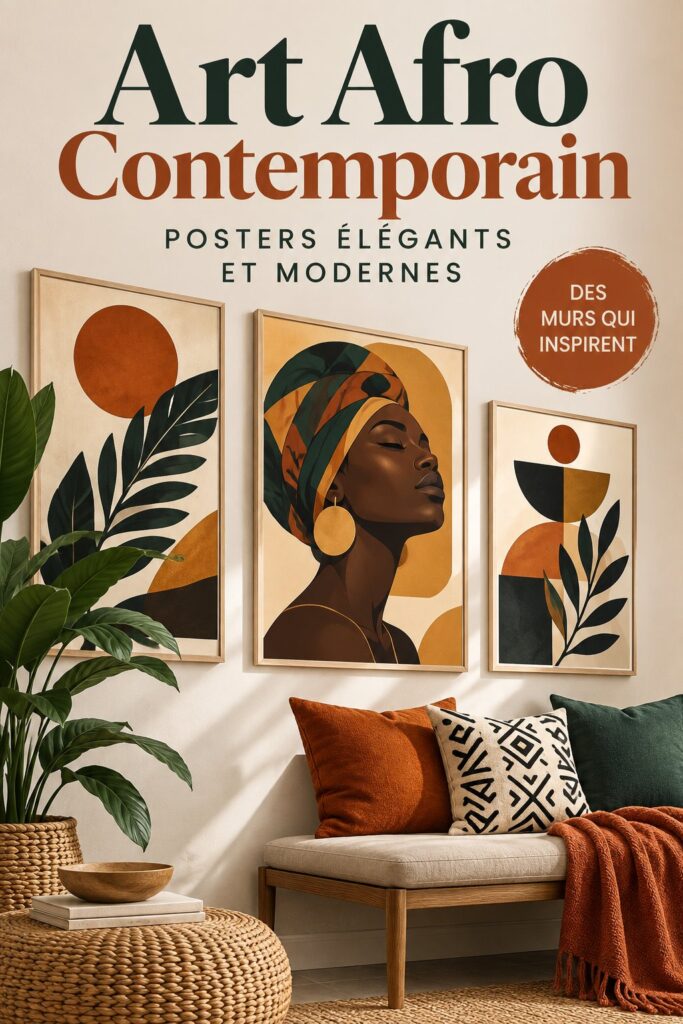 Un poster d'art afro contemporain élégant accroché dans un salon moderne