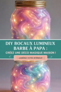 Bocaux lumineux décoratifs sur une table, créant une ambiance chaleureuse.