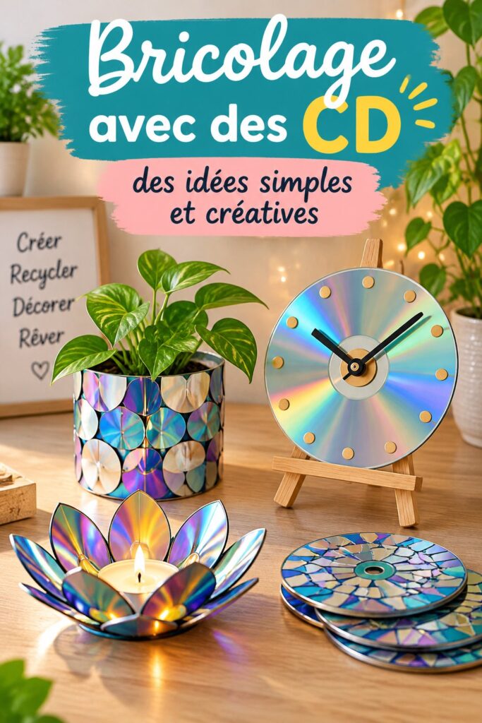 Créations décoratives à base de vieux CD, colorées et originales.
