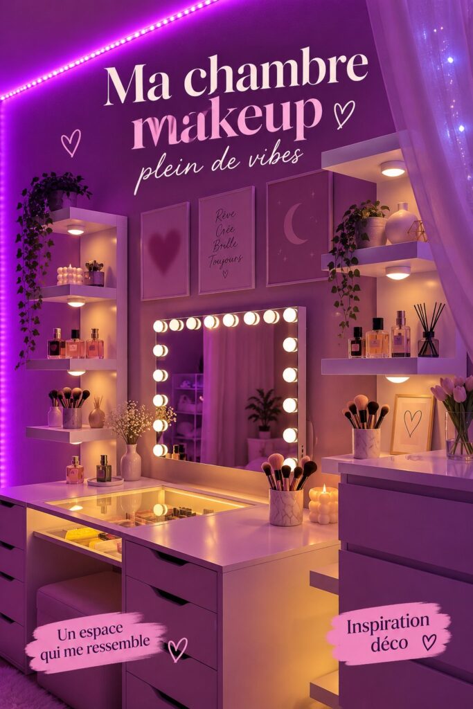 Un coin maquillage chaleureux avec des accessoires et des couleurs douces
