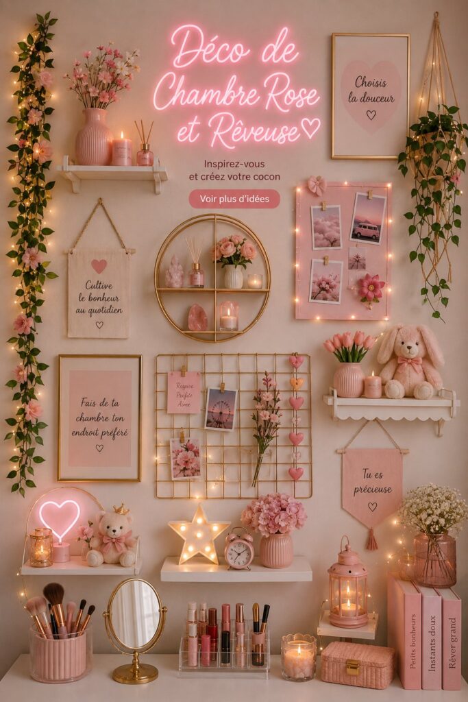 Chambre apaisante aux nuances de rose avec touches décoratives