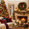 Décoration de Noël élégante inspirée par Ralph Lauren, avec des éléments chaleureux et raffinés.