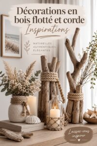 Décoration intérieure avec des éléments en bois flotté et corde