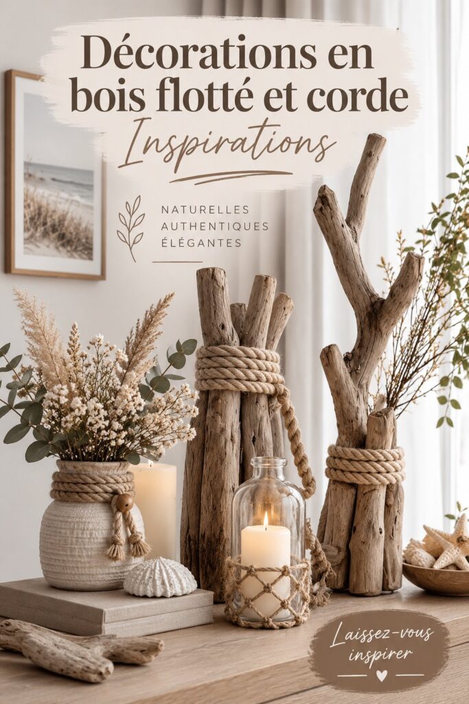 Décoration intérieure avec des éléments en bois flotté et corde