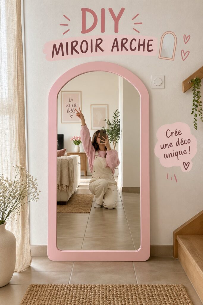 Miroir arche DIY décoré avec des éléments chaleureux dans un intérieur moderne