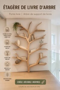 Étagère en forme d'arbre stylisée dans un salon chaleureux