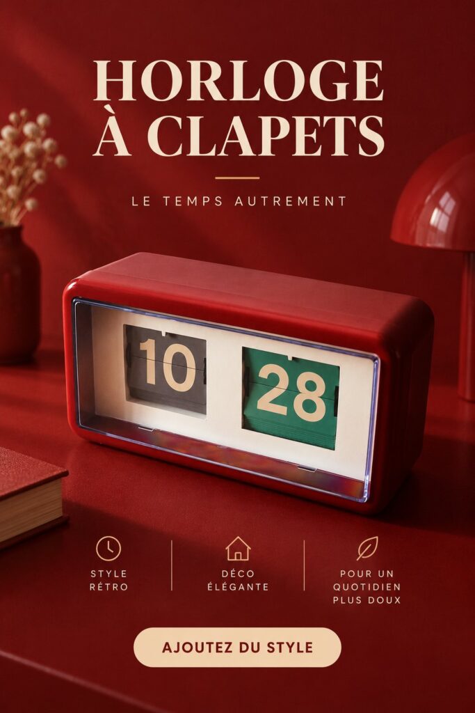 Horloge à clapets stylée sur un mur de salon, ajoutant une touche vintage à la décoration