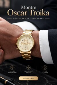 Horloge Oscar Troika sur un fond chaleureux, parfaite pour une déco intérieure élégante.