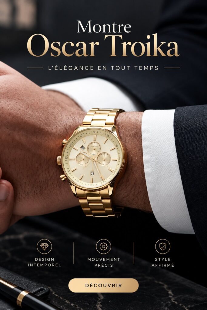 Horloge Oscar Troika sur un fond chaleureux, parfaite pour une déco intérieure élégante.