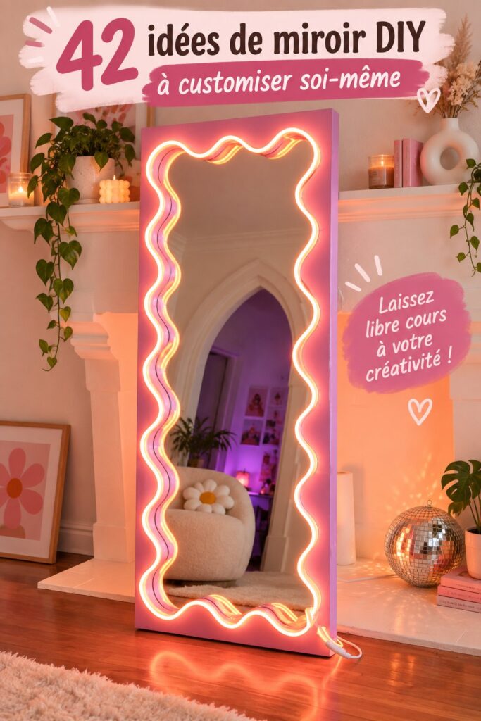 Miroir DIY décoré avec des éléments naturels, ajoutant du charme à l'intérieur.
