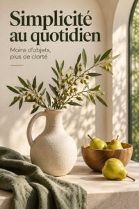 Intérieur de style minimaliste avec des couleurs neutres et des formes épurées.