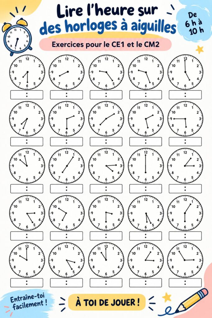 Un enfant s'amusant avec une horloge en jouet pour apprendre à lire l'heure.