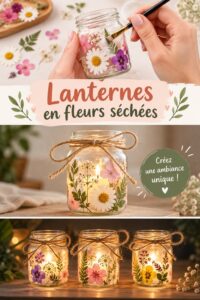 Lanterne décorative en fleurs pressées pour une ambiance chaleureuse.