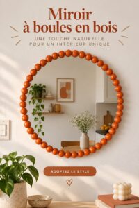 Miroir en bois à billes élégant dans un salon chaleureux