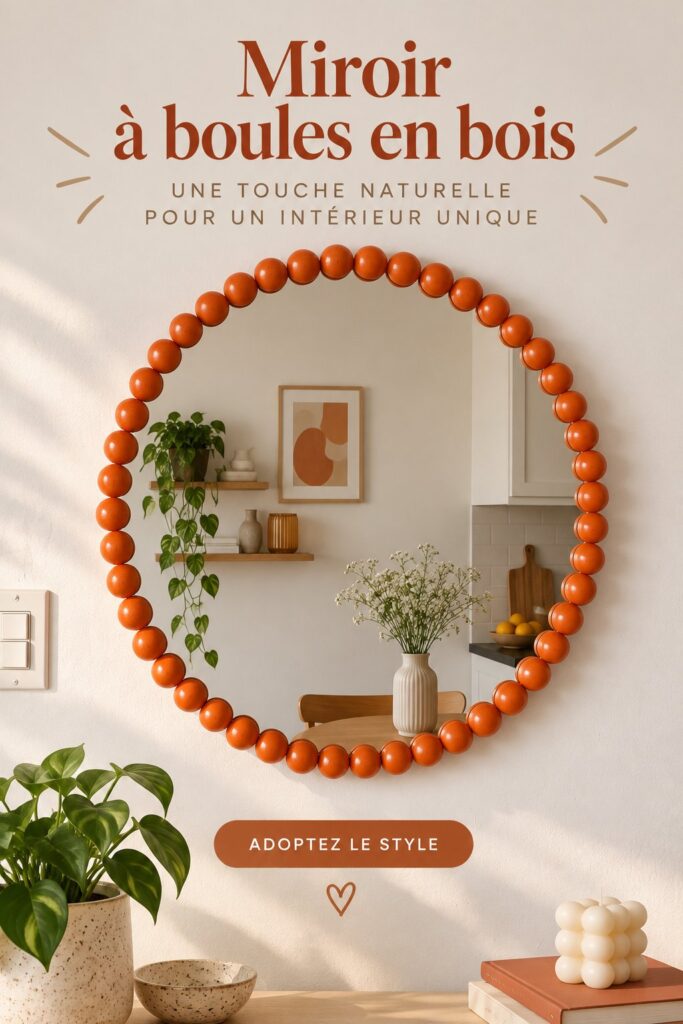 Miroir en bois à billes élégant dans un salon chaleureux