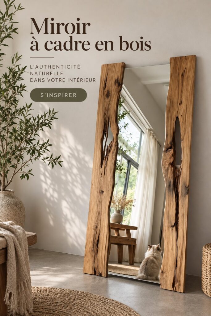 Miroir en bois élégant accroché dans un intérieur chaleureux