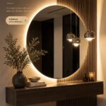 Miroir rond moderne avec éclairage LED suspendu dans une entrée élégante
