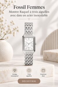 Montre Fossil Raquel en acier inoxydable sur un fond neutre