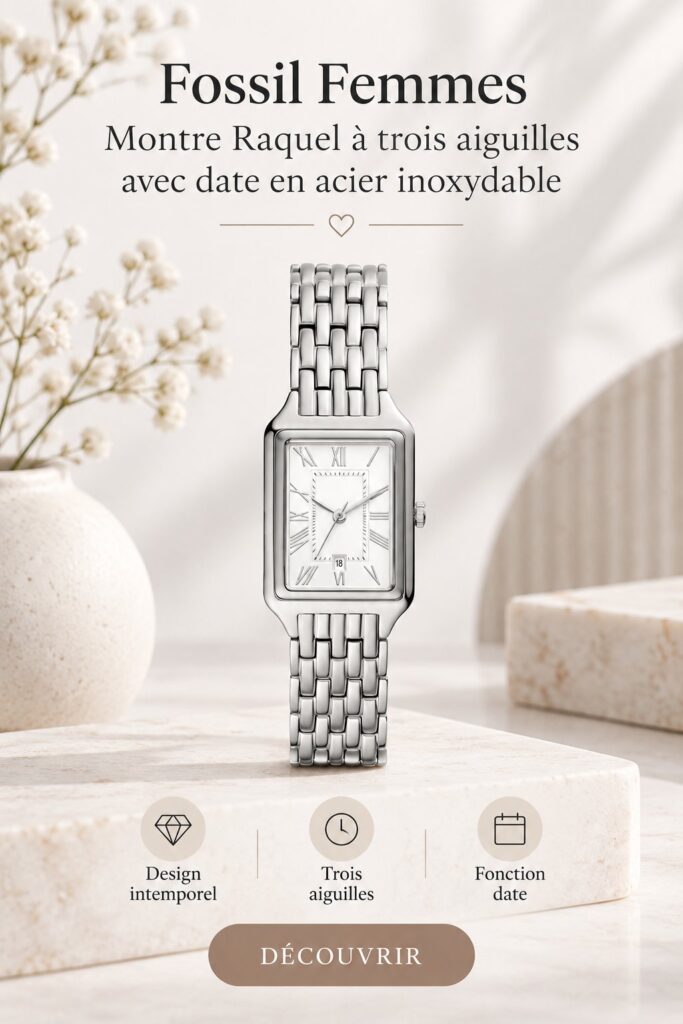 Montre Fossil Raquel en acier inoxydable sur un fond neutre