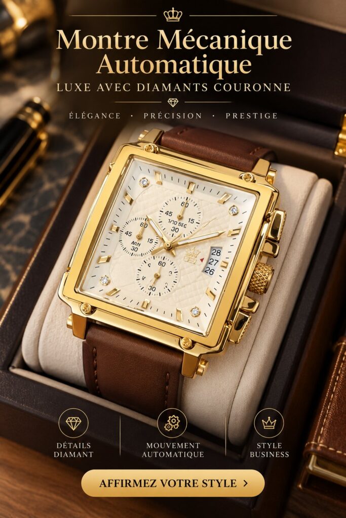 Montre mécanique de luxe sur un fond élégant avec des reflets de lumière.