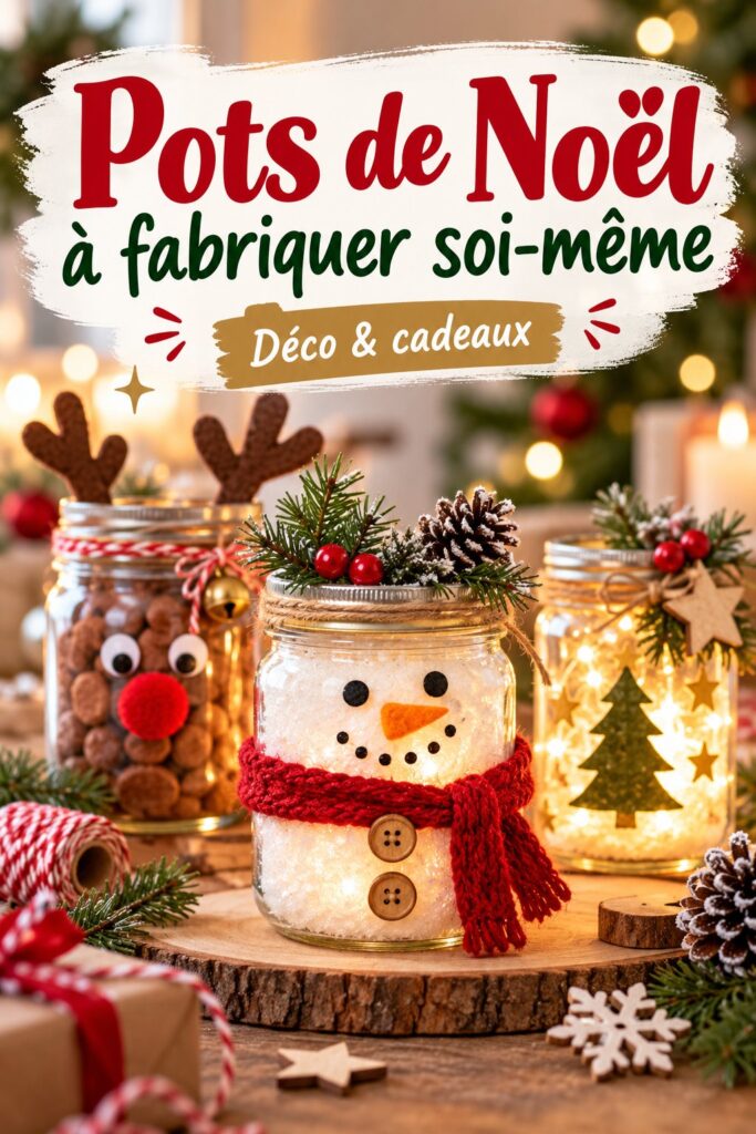 Pots de Noël faits main décorés sur une table festive