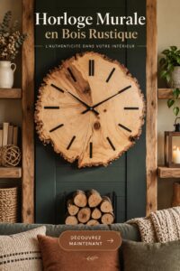 Un réveil en bois rustique sur une table en bois, ajoutant une touche naturelle à la décoration intérieure.