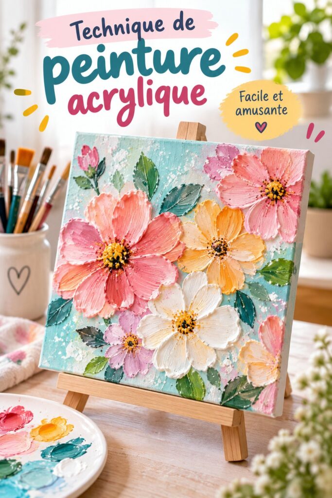Image de techniques de peinture acrylique sur toile colorée avec des outils de peinture